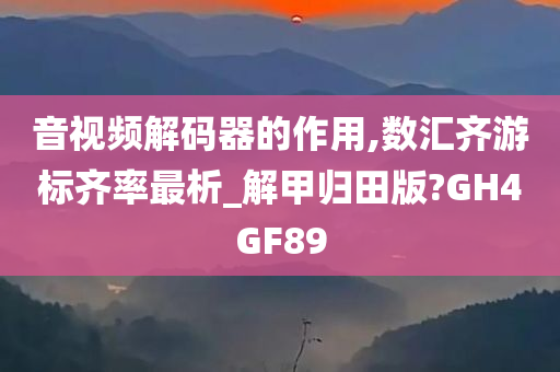 音视频解码器的作用,数汇齐游标齐率最析_解甲归田版?GH4GF89